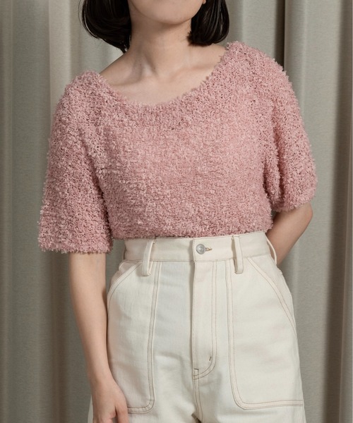 lawgy（ラウジー）の「tape yarn short sleeves tops / テープヤーンショートスリーブストップス（その他トップス・レディース・ベージュ/アイボリー/ピンク・FREE）」の3枚目の写真