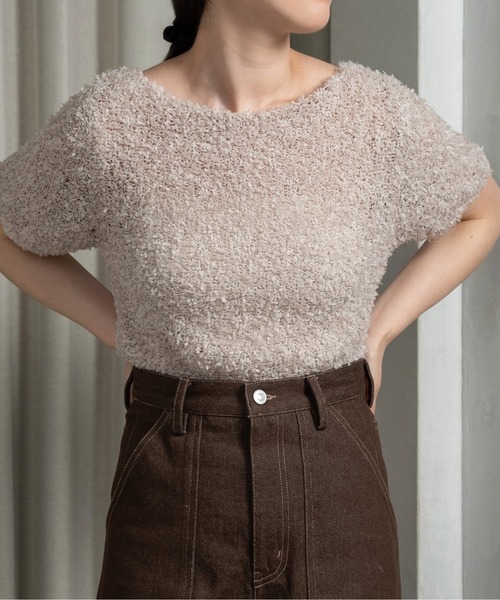 lawgy（ラウジー）の「tape yarn short sleeves tops / テープヤーンショートスリーブストップス（その他トップス・レディース・ベージュ/アイボリー/ピンク・FREE）」の9枚目の写真