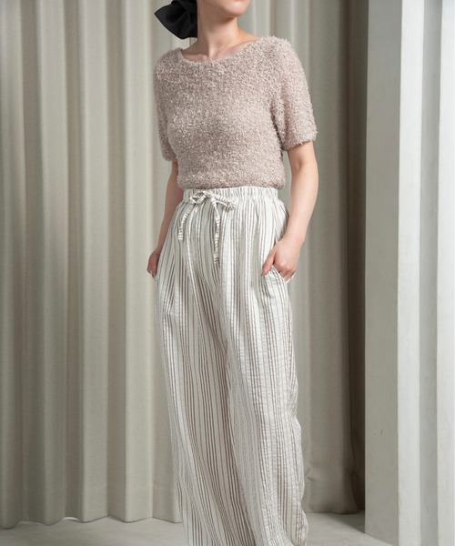lawgy（ラウジー）の「tape yarn short sleeves tops / テープヤーンショートスリーブストップス（その他トップス・レディース・ベージュ/アイボリー/ピンク・FREE）」の6枚目の写真