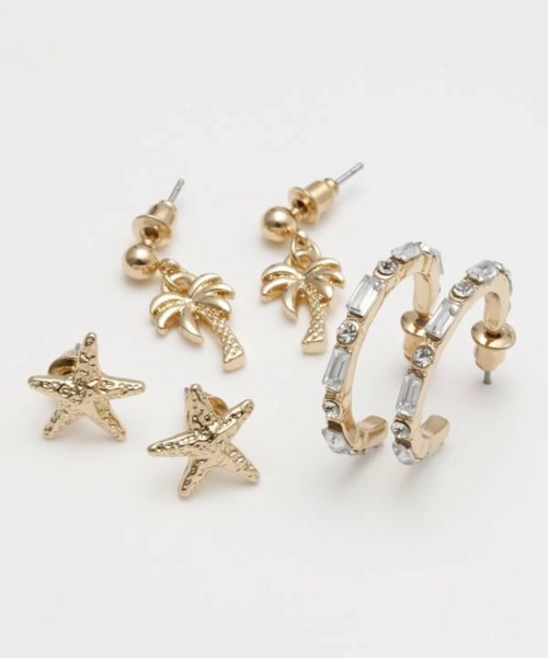 AMINA COLLECTION（アミナコレクション）の「Kahiko/カヒコ ピアス パームツリー 3組セット 4CBZ5103（ピアス（両耳用）・レディース・シルバー/ゴールド・FREE）」の2枚目の写真