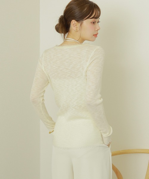 LAULEN(ローレン)の「choker sheer lib fringe tops /チョーカー付き シアーリブ フリンジ トップス(ニット/セーター・レディース・グレー/アイボリー/ベージュ・FREE)」の7枚目の写真