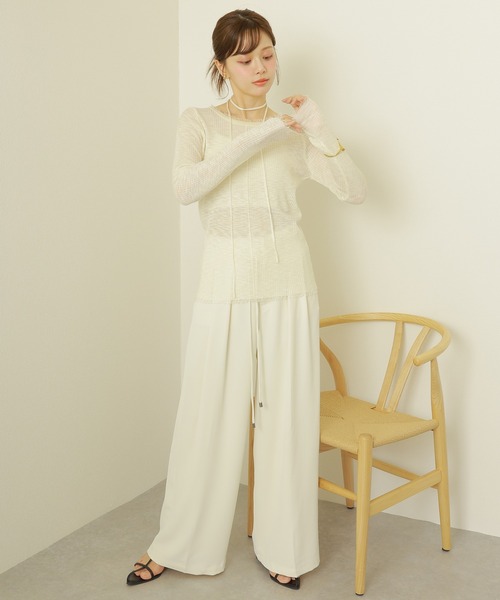 LAULEN(ローレン)の「choker sheer lib fringe tops /チョーカー付き シアーリブ フリンジ トップス(ニット/セーター・レディース・グレー/アイボリー/ベージュ・FREE)」の9枚目の写真