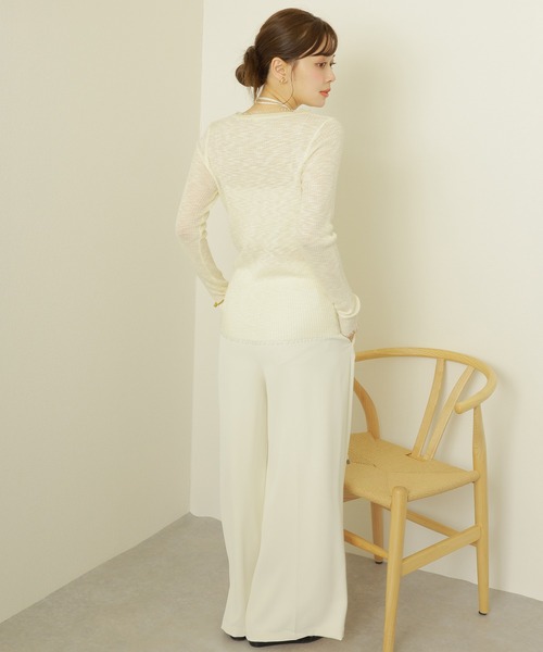 LAULEN(ローレン)の「choker sheer lib fringe tops /チョーカー付き シアーリブ フリンジ トップス(ニット/セーター・レディース・グレー/アイボリー/ベージュ・FREE)」の10枚目の写真