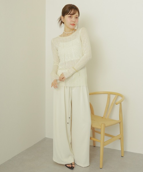 LAULEN(ローレン)の「choker sheer lib fringe tops /チョーカー付き シアーリブ フリンジ トップス(ニット/セーター・レディース・グレー/アイボリー/ベージュ・FREE)」の11枚目の写真
