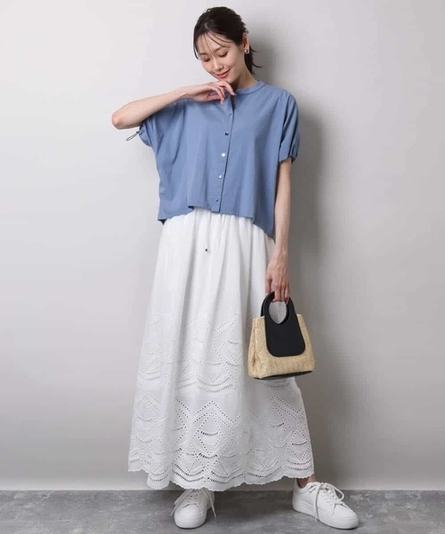 MK MICHEL KLEIN（エムケーミッシェルクラン）の「コットン刺繍カットワークギャザースカート/洗える（スカート・レディース・ブルー/カーキ/ホワイト・38）」の8枚目の写真