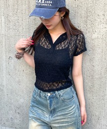 tシャツ 3.3 Field Trip／レーススリーブレス レディース 3.3 Field Trip／レースストール付き半袖T（Tシャツ/カットソー