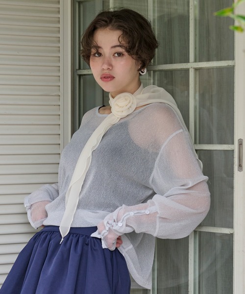 glitter sheer long sleeve tops / グリッターシアーロングスリーブ