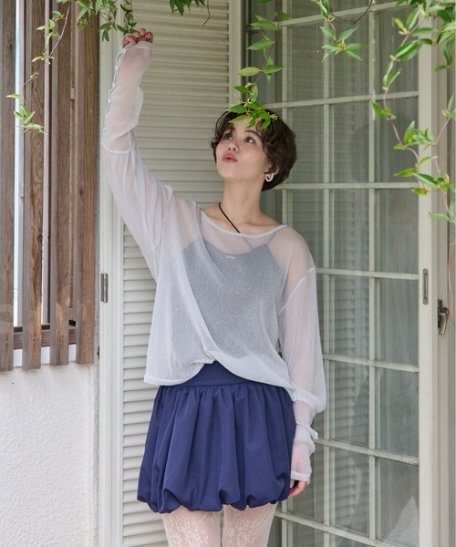 loin nuit(ロワンニュイ)の「glitter sheer long sleeve tops / グリッターシアーロングスリーブトップス(Tシャツ/カットソー・レディース・ホワイト/グレー/ラベンダー・FREE)」の6枚目の写真