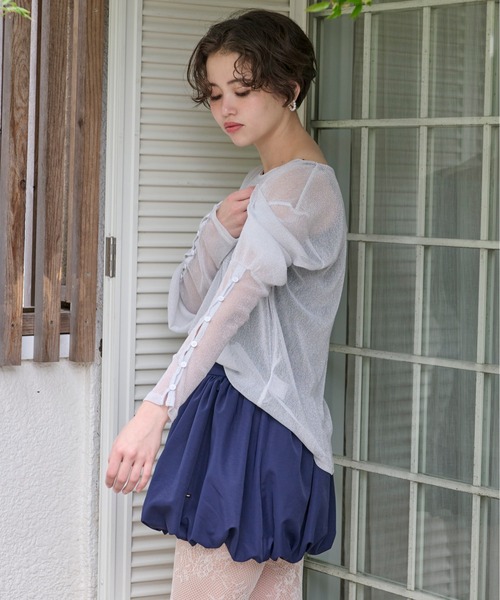 loin nuit(ロワンニュイ)の「glitter sheer long sleeve tops / グリッターシアーロングスリーブトップス(Tシャツ/カットソー・レディース・ホワイト/グレー/ラベンダー・FREE)」の7枚目の写真