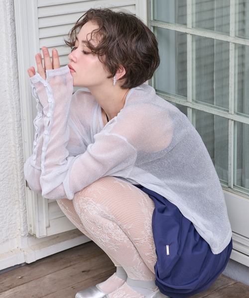 loin nuit(ロワンニュイ)の「glitter sheer long sleeve tops / グリッターシアーロングスリーブトップス(Tシャツ/カットソー・レディース・ホワイト/グレー/ラベンダー・FREE)」の13枚目の写真