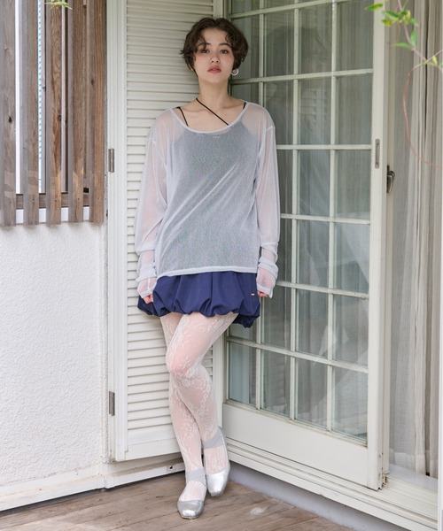 loin nuit(ロワンニュイ)の「glitter sheer long sleeve tops / グリッターシアーロングスリーブトップス(Tシャツ/カットソー・レディース・ホワイト/グレー/ラベンダー・FREE)」の10枚目の写真