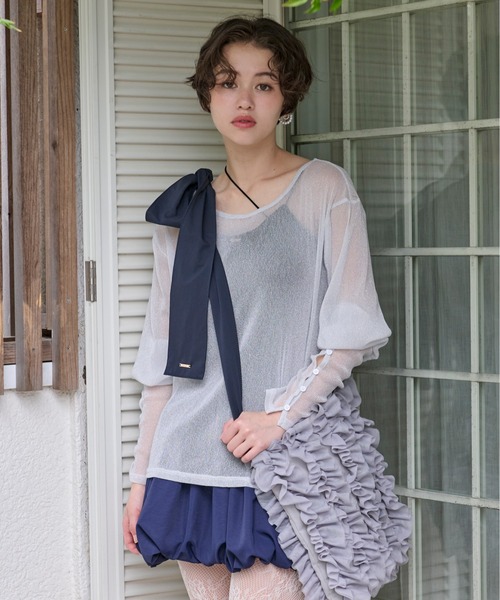 loin nuit(ロワンニュイ)の「glitter sheer long sleeve tops / グリッターシアーロングスリーブトップス(Tシャツ/カットソー・レディース・ホワイト/グレー/ラベンダー・FREE)」の14枚目の写真