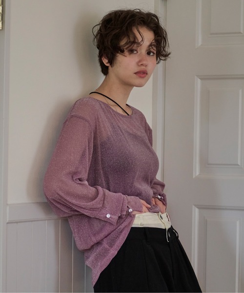 セール】glitter sheer long sleeve tops / グリッターシアー