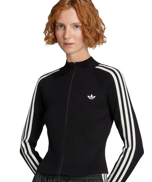 adidas(アディダス)の「adidas ADICOLOR 3 STRIPES SLIM KNIT TRACK TOP / アディダス アディカラー 3 ストライプス スリム ニット トラック トップ(ニット/セーター・レディース・ブラック・L/M/S)」の2枚目の写真