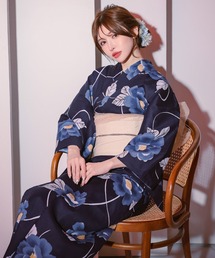 1人で着られる綿100％2WAYデニム浴衣(花柄半襟付き) ＜大きいサイズ有