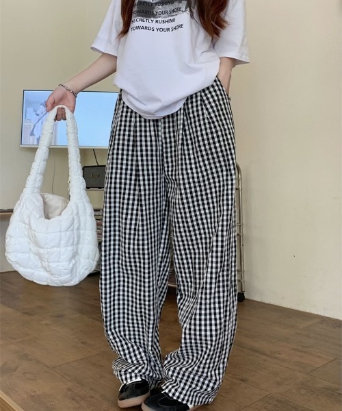 チェックワイドストレートパンツ(仮) Aletta vita 予約 10月中旬発送予定 パンツ チェック ワイド