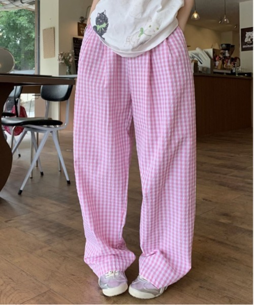 WEGO（ウィゴー）の「WEGO/ギンガムチェックワイドストレートパンツ（その他パンツ・レディース・ブラック/ピンク/ブルー・SMALL/MEDIUM）」の10枚目の写真