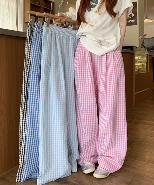 完売レアギンガムチェックストレートワイドパンツ セール】WEGO/ギンガムチェックワイドストレートパンツ（その他