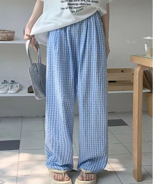 WEGO（ウィゴー）の「【お気に入り2千人突破】WEGO/26年夏ギンガムチェックワイドストレートパンツ（その他パンツ・レディース・ブラック/ピンク/ブルー・SMALL/MEDIUM）」の12枚目の写真