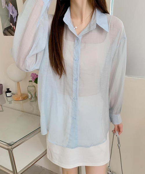 aimoha(アイモハ)の「バックリボン長袖シアーシャツ (SS)(シャツ/ブラウス・レディース・ブラック/ライトベージュ/ホワイト/ライトグレー/ピンク/ライトグリーン・FREE)」の15枚目の写真