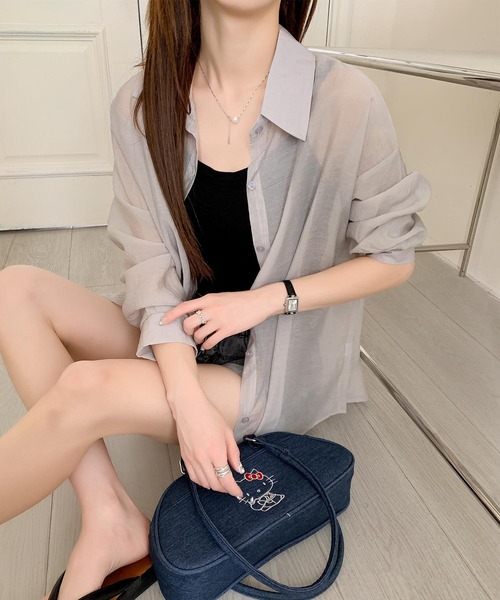 aimoha(アイモハ)の「バックリボン長袖シアーシャツ (SS)(シャツ/ブラウス・レディース・ブラック/ライトベージュ/ホワイト/ライトグレー/ピンク/ライトグリーン・FREE)」の16枚目の写真