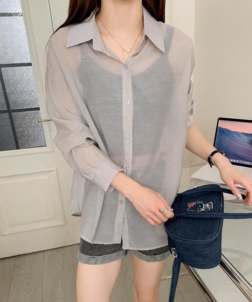 aimoha(アイモハ)の「バックリボン長袖シアーシャツ (SS)(シャツ/ブラウス・レディース・ブラック/ライトベージュ/ホワイト/ライトグレー/ピンク/ライトグリーン・FREE)」の20枚目の写真