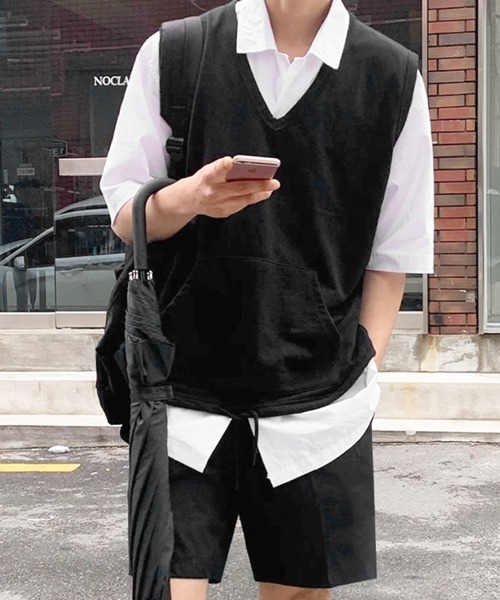 NOWLE（ノウル）の「【NOWLE】Vネック プルオーバー スウェット ベスト（ベスト・メンズ・ブラック/グレー・FREE）」の10枚目の写真