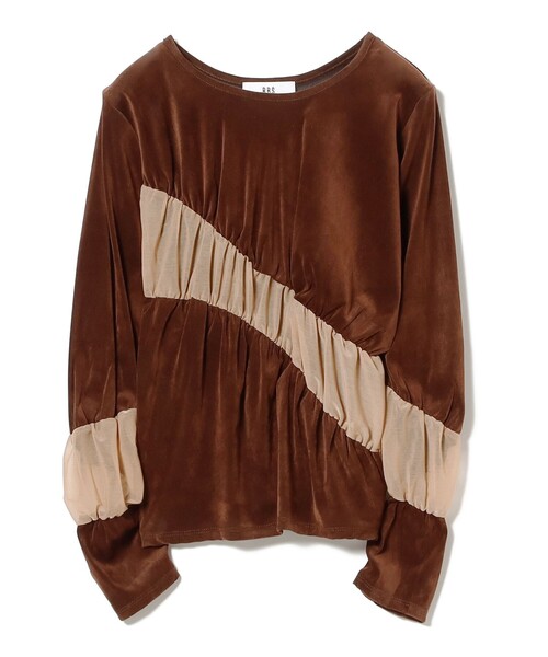 Ray BEAMS（レイビームス）の「RBS / ベロア ライン ギャザー Tシャツ（Tシャツ/カットソー・レディース・ブラック/ダークブラウン・ONE SIZE）」の2枚目の写真