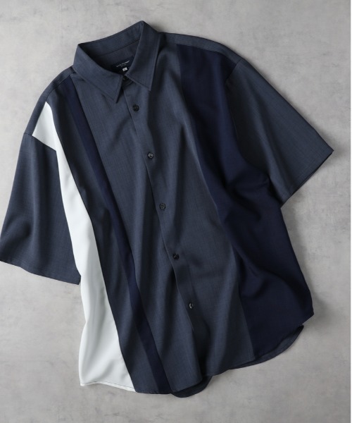 BACK NUMBER(バックナンバー)の「【BACK NUMBER】「吸水速乾」ドライポリ縦切替半袖シャツ(シャツ/ブラウス・メンズ・グレー/ホワイト・L/XL/M)」の2枚目の写真