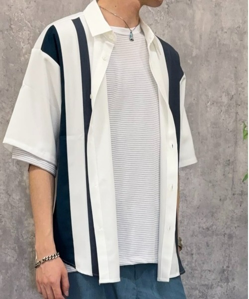 BACK NUMBER(バックナンバー)の「【BACK NUMBER】「吸水速乾」ドライポリ縦切替半袖シャツ(シャツ/ブラウス・メンズ・グレー/ホワイト・L/XL/M)」の6枚目の写真