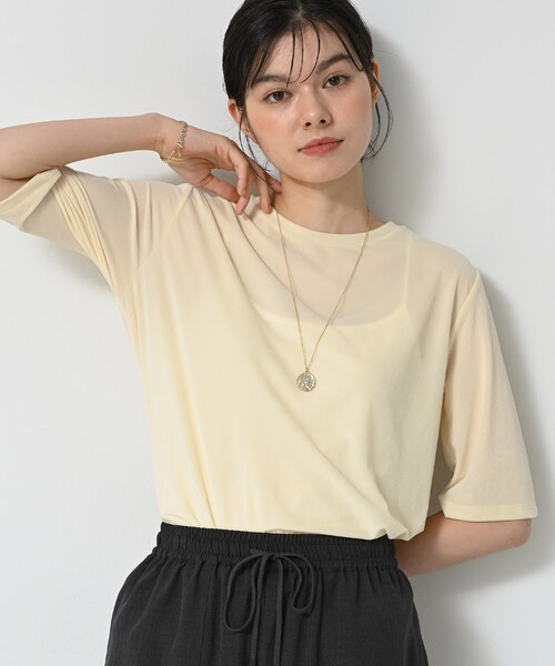 Dessin(デッサン)の「【洗える】シアーベロアトップス(Tシャツ/カットソー・レディース・アイボリー/ブラウン系/ブラウン系その他・02)」の1枚目の写真