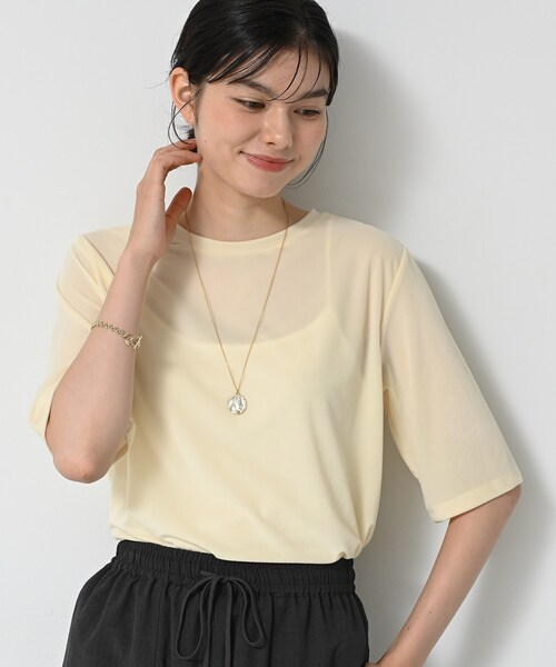 Dessin(デッサン)の「【洗える】シアーベロアトップス(Tシャツ/カットソー・レディース・アイボリー/ブラウン系/ブラウン系その他・02)」の5枚目の写真