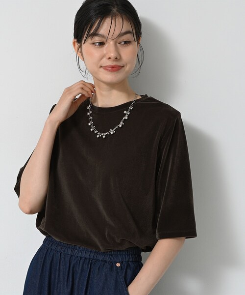 Dessin(デッサン)の「【洗える】シアーベロアトップス(Tシャツ/カットソー・レディース・アイボリー/ブラウン系/ブラウン系その他・02)」の13枚目の写真