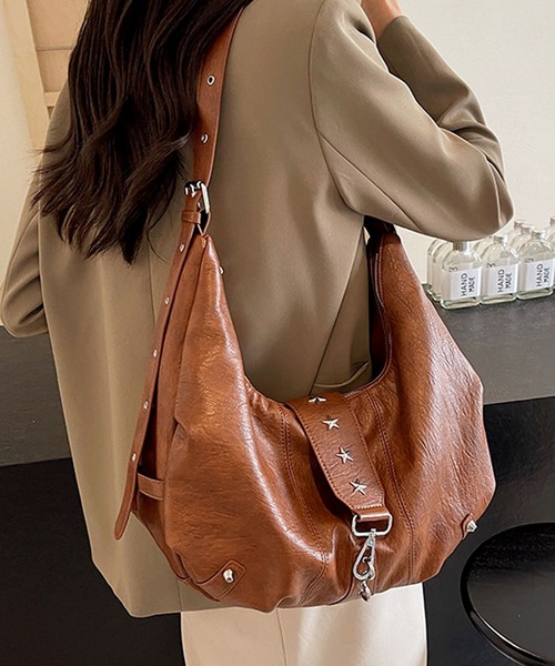 florist（フローリスト）の「2WAY スタッズベルトY2Kアイレットショルダーバッグ/トートバッグ（トートバッグ・レディース・ブルーグレー/チョコ/ブラック/キャメル/ワインレッド/ベージュ・FREE）」の5枚目の写真