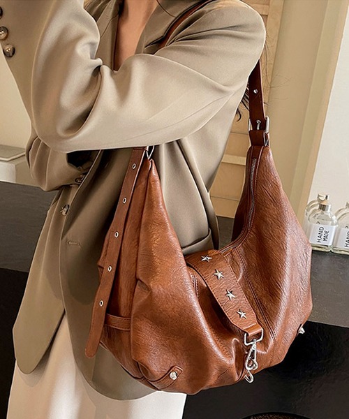 florist（フローリスト）の「2WAY スタッズベルトY2Kアイレットショルダーバッグ/トートバッグ（トートバッグ・レディース・ブルーグレー/チョコ/ブラック/キャメル/ワインレッド/ベージュ・FREE）」の16枚目の写真