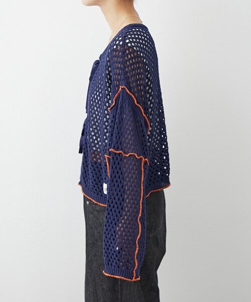 HELLO.SANFRANCISCO（ハローサンフランシスコ）の「【HELLO.SANFRANCISCO】配色メローメッシュ2wayカーデ（カーディガン/ボレロ・レディース・レッド/ネイビー/オレンジ/グレー・ONE SIZE）」の16枚目の写真