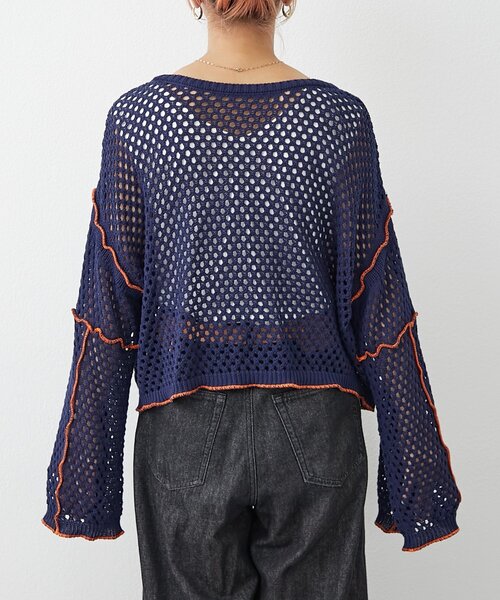 HELLO.SANFRANCISCO（ハローサンフランシスコ）の「【HELLO.SANFRANCISCO】配色メローメッシュ2wayカーデ（カーディガン/ボレロ・レディース・レッド/ネイビー/オレンジ/グレー・ONE SIZE）」の17枚目の写真