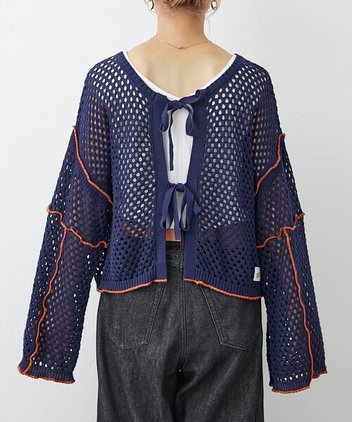 HELLO.SANFRANCISCO（ハローサンフランシスコ）の「【HELLO.SANFRANCISCO】配色メローメッシュ2wayカーデ（カーディガン/ボレロ・レディース・レッド/ネイビー/オレンジ/グレー・ONE SIZE）」の20枚目の写真