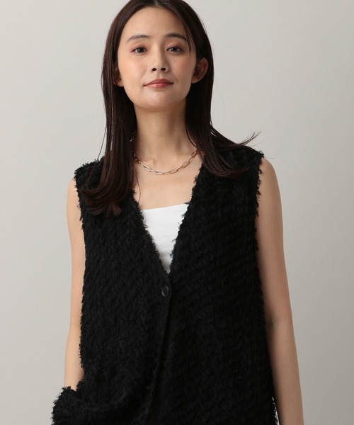 Drawerフリンジベスト ドゥロワー Drawer フリンジツイードベスト ネイビー /DF □OS