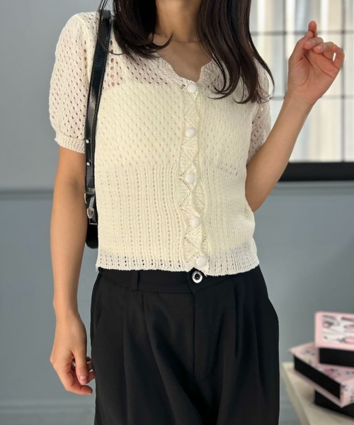 mebole(メボレ)の「Slim Mesh Cardigan(カーディガン/ボレロ・レディース・ブラック/ブルー/ホワイト・FREE)」の1枚目の写真