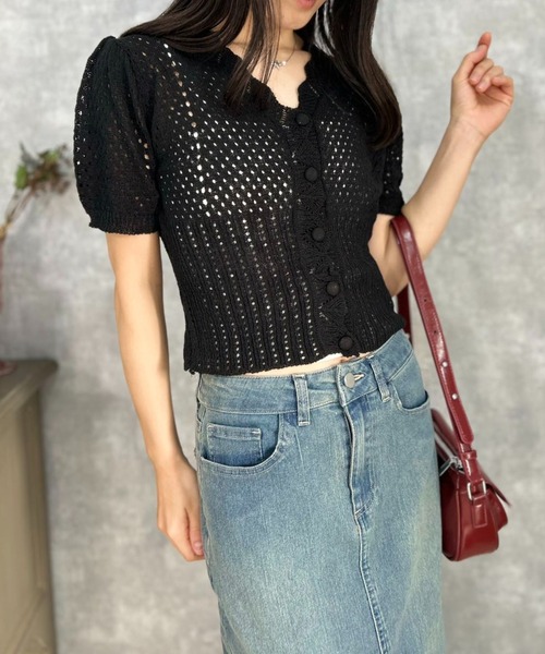 mebole(メボレ)の「Slim Mesh Cardigan(カーディガン/ボレロ・レディース・ブラック/ブルー/ホワイト・FREE)」の2枚目の写真