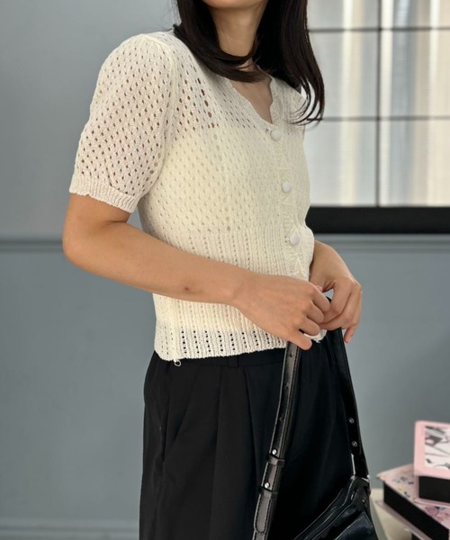 mebole(メボレ)の「Slim Mesh Cardigan(カーディガン/ボレロ・レディース・ブラック/ブルー/ホワイト・FREE)」の5枚目の写真