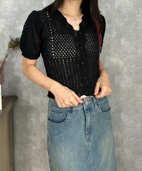 mebole(メボレ)の「Slim Mesh Cardigan(カーディガン/ボレロ・レディース・ブラック/ブルー/ホワイト・FREE)」の21枚目の写真