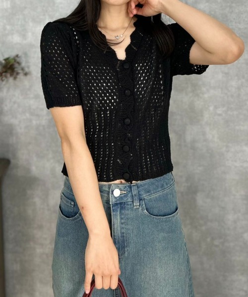 mebole(メボレ)の「Slim Mesh Cardigan(カーディガン/ボレロ・レディース・ブラック/ブルー/ホワイト・FREE)」の18枚目の写真