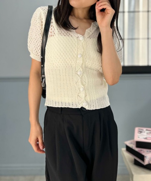 mebole(メボレ)の「Slim Mesh Cardigan(カーディガン/ボレロ・レディース・ブラック/ブルー/ホワイト・FREE)」の4枚目の写真