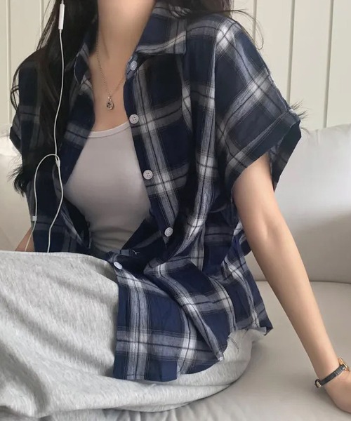MAISON DE THERESE(メゾン ド テレーズ)の「チェック柄 ショートカラー 半袖シャツ(シャツ/ブラウス・レディース・B/C/A・S/M/L)」の3枚目の写真