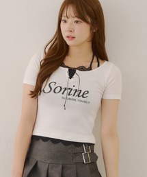 ホルターネックレースTシャツ