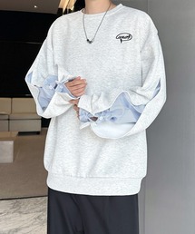 【FVLMEN】fake layered stripe shirt sweat pullover/フェイクレイヤード ストライプ シャツ スウェット プルオーバー