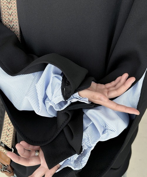 FVLMEN(フルメン)の「【FVLMEN】fake layered stripe shirt sweat pullover/フェイクレイヤード ストライプ シャツ スウェット プルオーバー(スウェット・メンズ・ブラック/グレー・X-LARGE/LARGE/MEDIUM)」の13枚目の写真