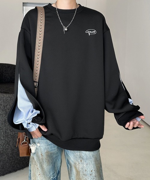 FVLMEN(フルメン)の「【FVLMEN】fake layered stripe shirt sweat pullover/フェイクレイヤード ストライプ シャツ スウェット プルオーバー(スウェット・メンズ・ブラック/グレー・X-LARGE/LARGE/MEDIUM)」の5枚目の写真